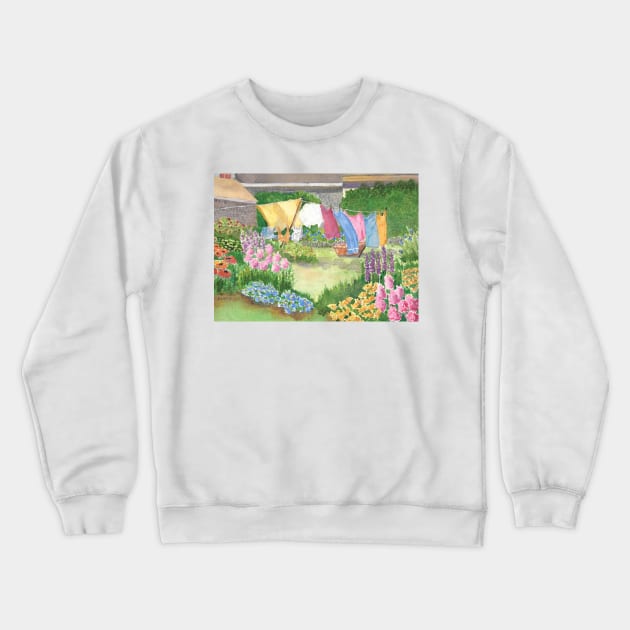 Monhegan Island Maine Kathy's Clothesline Crewneck Sweatshirt by ROSEANN MESERVE 